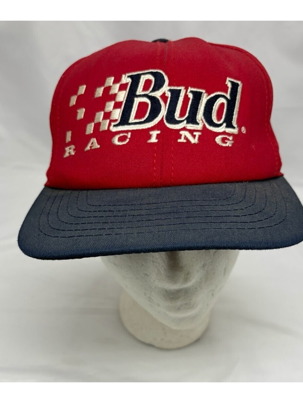 Vtg BUD Racing Cap Strapback Hat Made In USA King of Beer Budweiser Deadstock